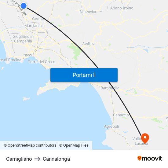 Camigliano to Cannalonga map