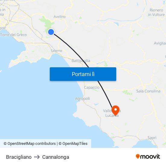 Bracigliano to Cannalonga map