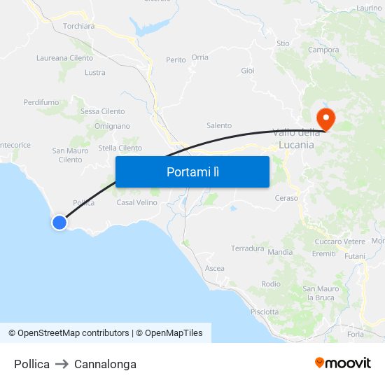 Pollica to Cannalonga map