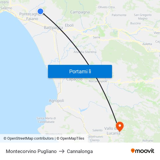 Montecorvino Pugliano to Cannalonga map