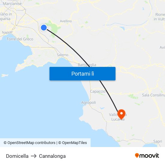 Domicella to Cannalonga map