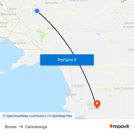 Bonea to Cannalonga map