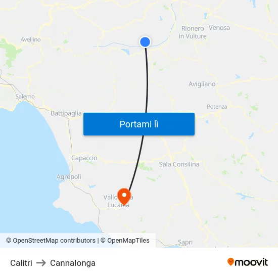 Calitri to Cannalonga map