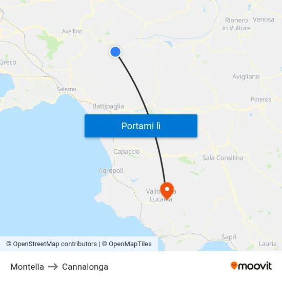 Montella to Cannalonga map