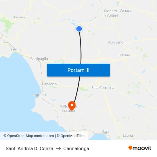 Sant' Andrea Di Conza to Cannalonga map