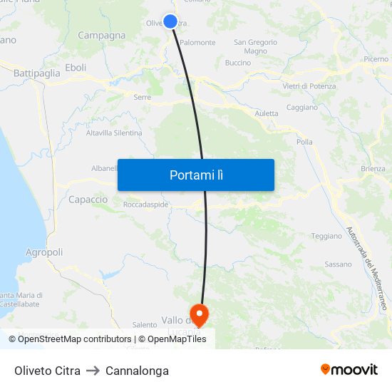 Oliveto Citra to Cannalonga map