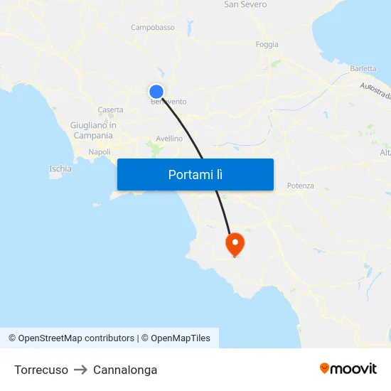 Torrecuso to Cannalonga map