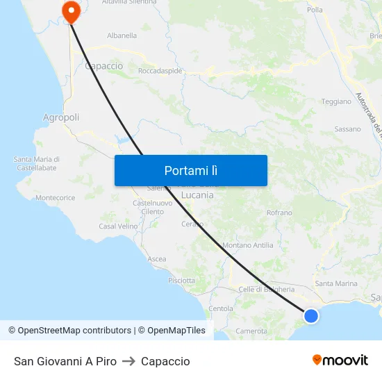 San Giovanni A Piro to Capaccio map