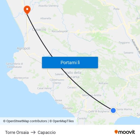 Torre Orsaia to Capaccio map