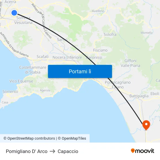 Pomigliano D' Arco to Capaccio map