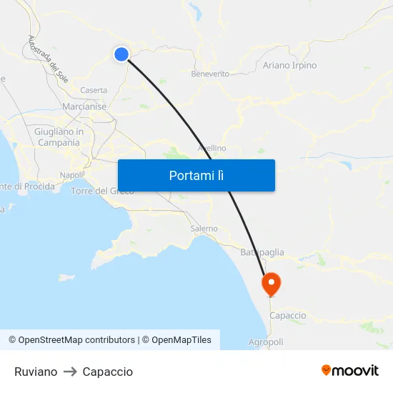 Ruviano to Capaccio map
