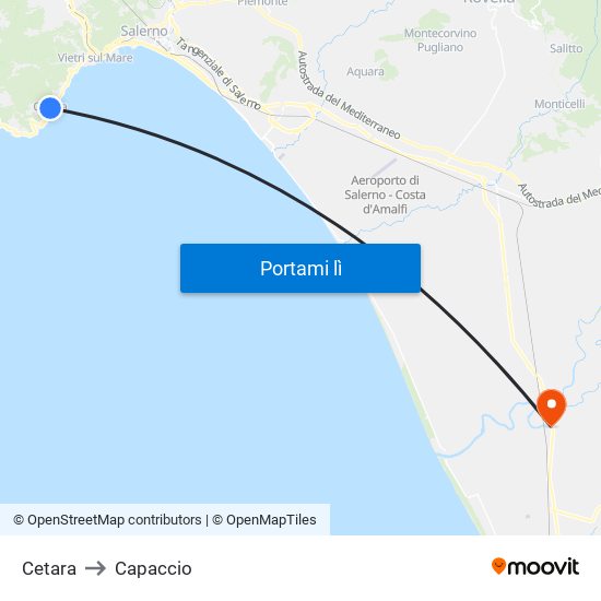 Cetara to Capaccio map