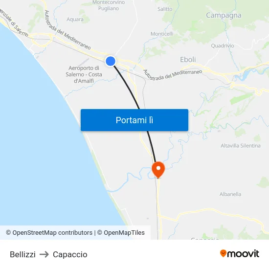 Bellizzi to Capaccio map