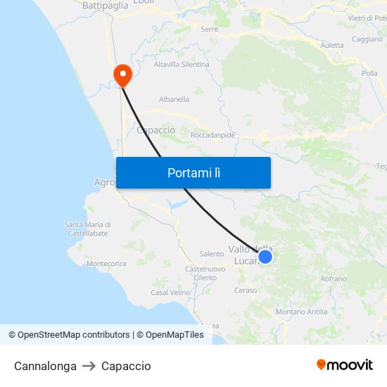 Cannalonga to Capaccio map