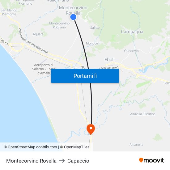 Montecorvino Rovella to Capaccio map