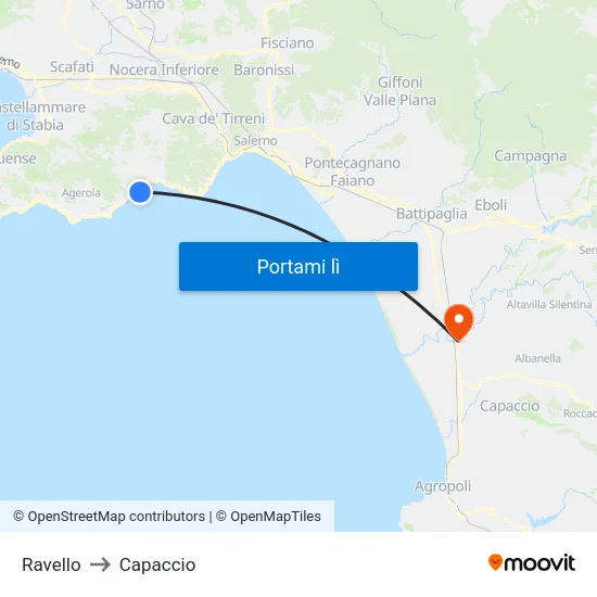 Ravello to Capaccio map