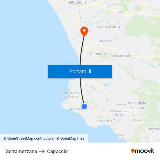Serramezzana to Capaccio map
