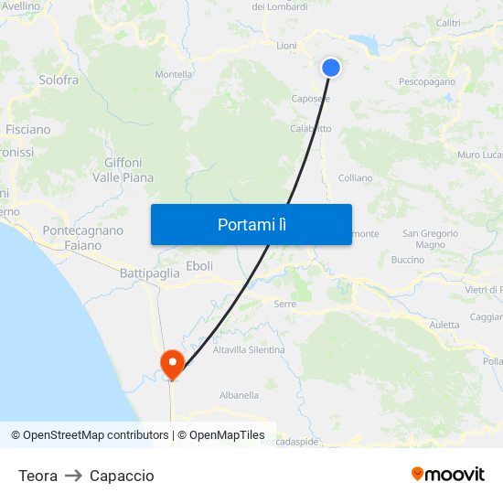 Teora to Capaccio map