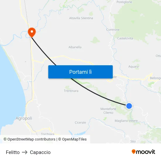 Felitto to Capaccio map