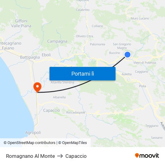 Romagnano Al Monte to Capaccio map