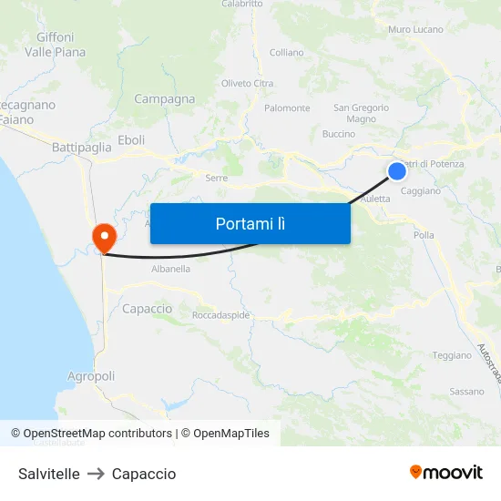 Salvitelle to Capaccio map