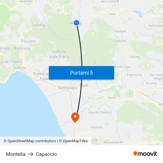 Montella to Capaccio map