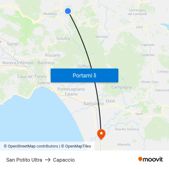 San Potito Ultra to Capaccio map