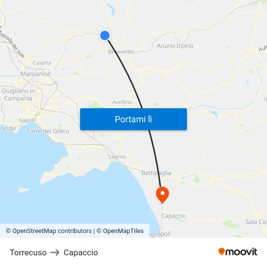 Torrecuso to Capaccio map