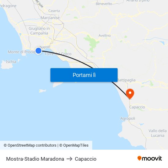 Mostra-Stadio Maradona to Capaccio map