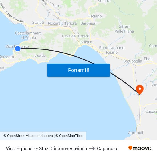 Vico Equense - Staz. Circumvesuviana to Capaccio map