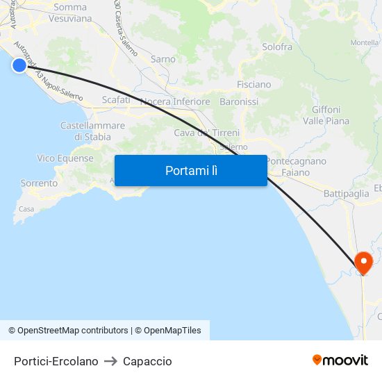 Portici-Ercolano to Capaccio map