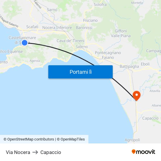 Via Nocera to Capaccio map