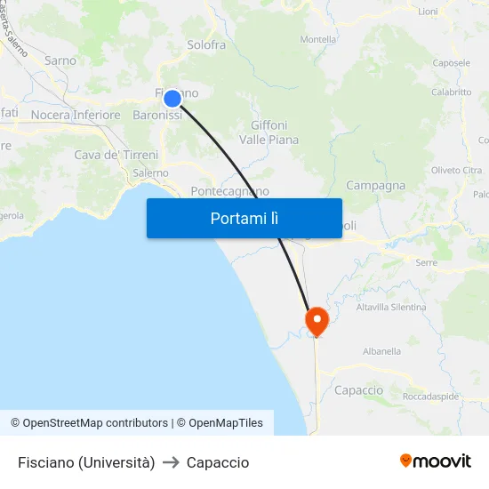 Fisciano (Università) to Capaccio map