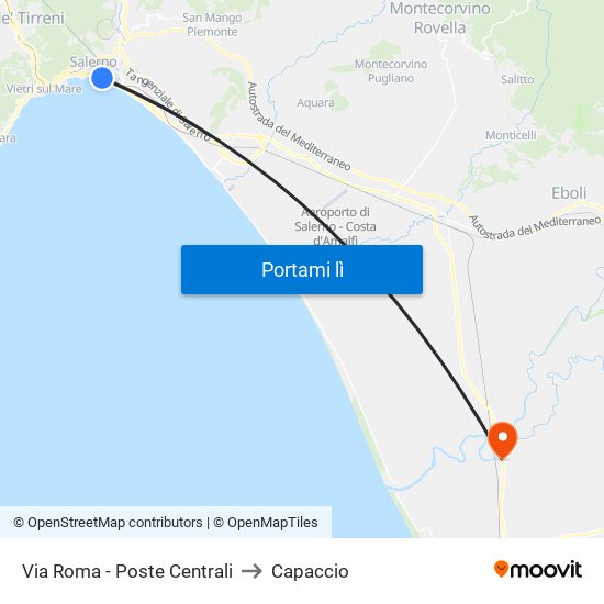 Via Roma - Poste Centrali to Capaccio map