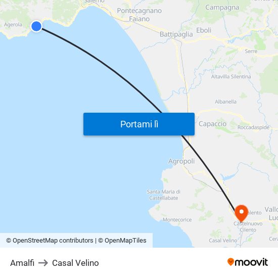 Amalfi to Casal Velino map