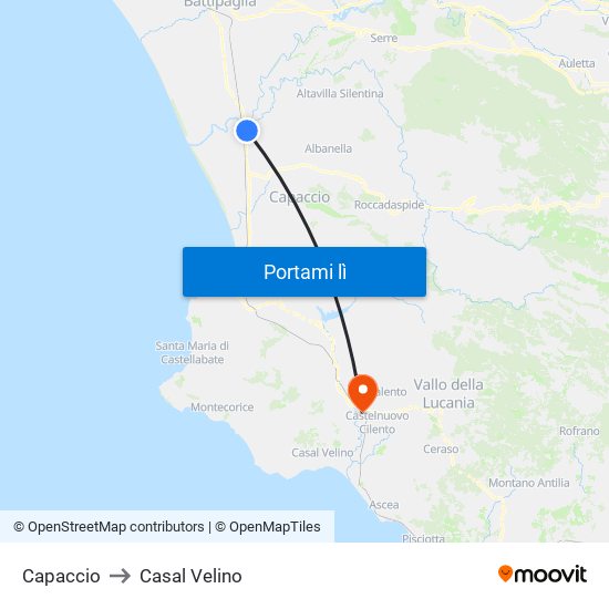 Capaccio to Casal Velino map