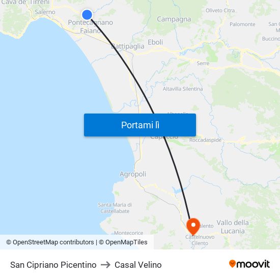 San Cipriano Picentino to Casal Velino map