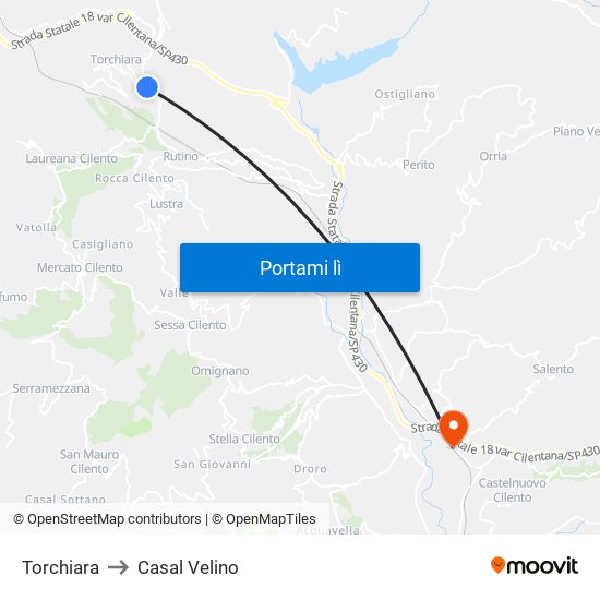 Torchiara to Casal Velino map