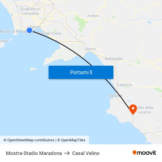 Mostra-Stadio Maradona to Casal Velino map