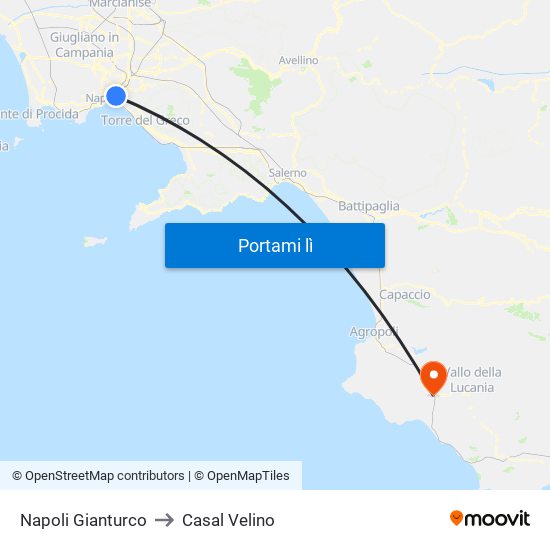 Napoli Gianturco to Casal Velino map