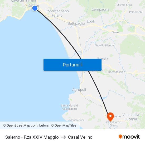 Salerno - P.za XXIV Maggio to Casal Velino map