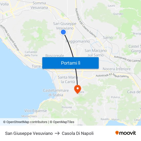 San Giuseppe Vesuviano to Casola Di Napoli map