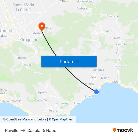 Ravello to Casola Di Napoli map