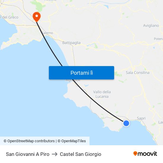 San Giovanni A Piro to Castel San Giorgio map