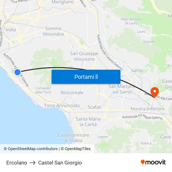 Ercolano to Castel San Giorgio map