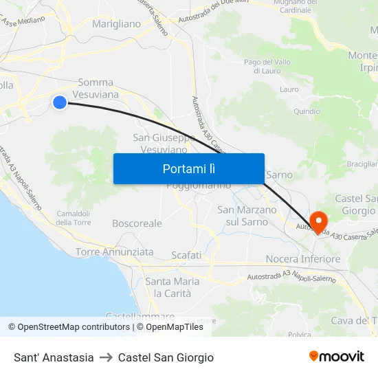 Sant' Anastasia to Castel San Giorgio map