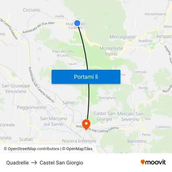Quadrelle to Castel San Giorgio map