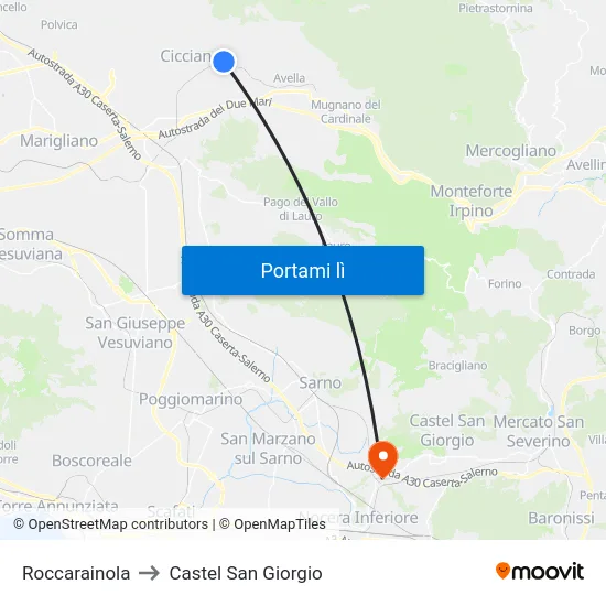 Roccarainola to Castel San Giorgio map
