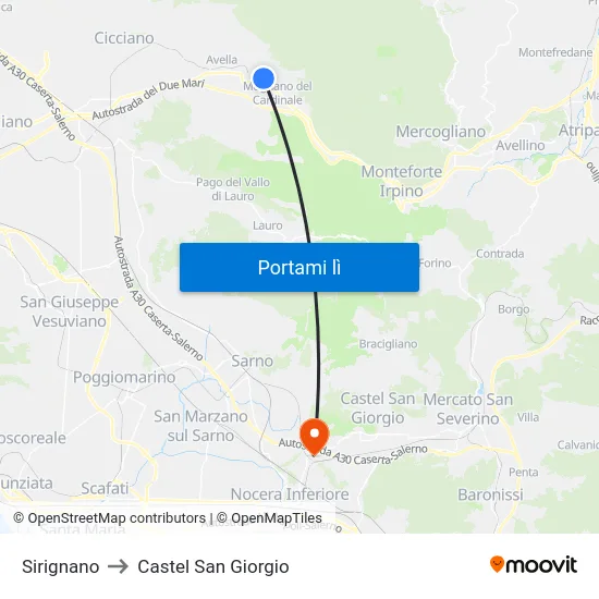Sirignano to Castel San Giorgio map