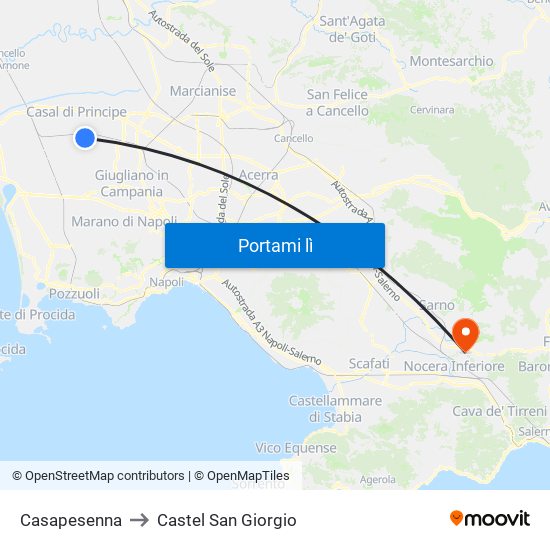 Casapesenna to Castel San Giorgio map